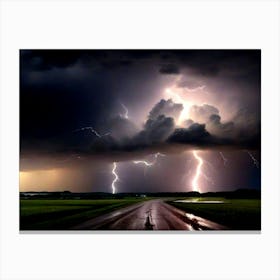 Lightning Over A Road Canvas Print