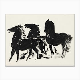 Three Black Horses Sketch Canvas Print