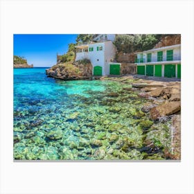 Mallorca, Spain, panoramic view of Cala Santanyi beach bay, Mediterranen Sea Canvas Print