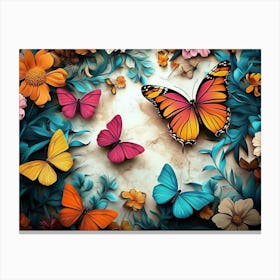 Floral Pattern With Colorful Butterflies 1 Canvas Print