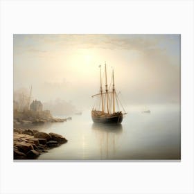 Ship In Fog Gloucester Harbor Canvas Print