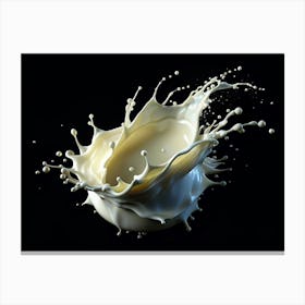 Milk Splash On Black Background Canvas Print