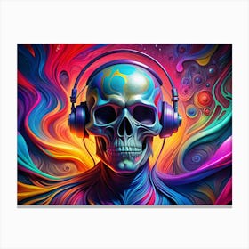 Skull With Headphones On A Psychedelic Background Canvas Print