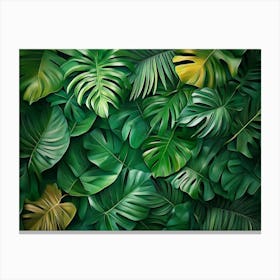 Vibrant Green Background with A 3d Of Dense Tropical Foliage, Lush Leaves Canvas Print