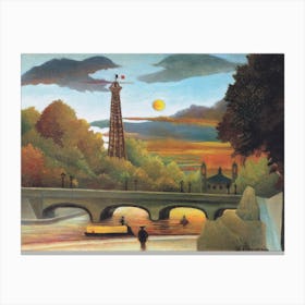 Seine And Eiffel Tower In The Sunset, Henri Rousseau Canvas Print