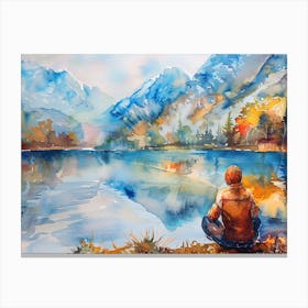 Watercolor Of A Woman By A Lake Canvas Print