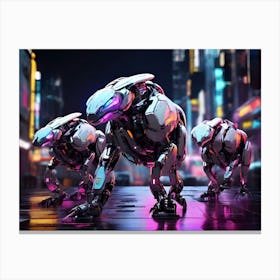 Robots In The City Paintings Art Print Canvas Print