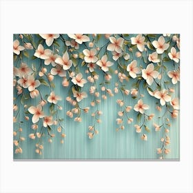 Seamless Pattern Willow Branches Hanging On Above With Flowers And Leave Canvas Print