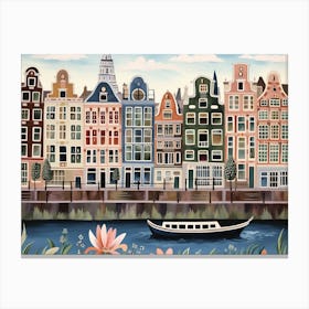 Amsterdam Canals Landscape Watercolour Canvas Print