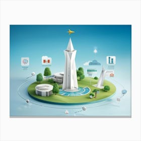 Business And Directional Icons Arrayed In Three Dimensional Space Featuring A Stylized Growing Tre (3) Canvas Print