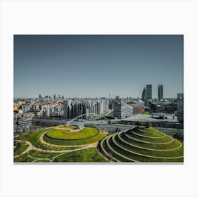 Drone photography overlooking the park and skyscrapers. Milan, Italy Canvas Print