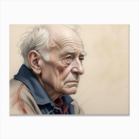 Portrait Of An Elderly Man With White Hair, Wrinkles, And A Somber Expression, Looking To The Side Canvas Print