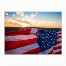 American Flag At Sunset Canvas Print