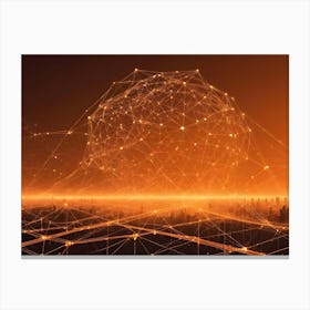 An Abstract Image Of A Cityscape With A Glowing Orange Network Of Lines Connecting The Buildings, Representing Technology, Connectivity, And The Digital World Canvas Print