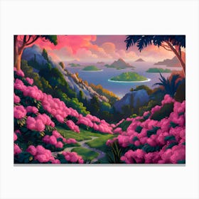 Vibrant tropical landscape with blooming flowers Canvas Print