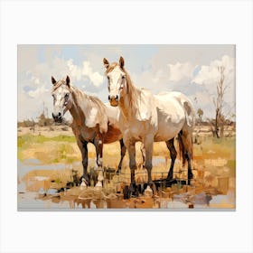 Horses Painting In Mendoza, Argentina, Landscape 1 Canvas Print