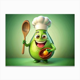 Cartoon Avocado Chef Holding A Wooden Spoon Canvas Print