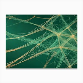 An Abstract Image Of A Delicate, Yellow, Web Like Structure Against A Dark Green Background Canvas Print