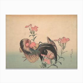 Cock, Hen, And Nadeshiko, Katsushika Hokusai Canvas Print