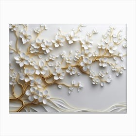 Elegant 3d Art Features A Stunning Floral Tree With White Flowers And Delicate Leaves 2 Canvas Print