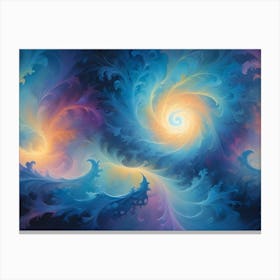 Two Vibrant, Swirling, Abstract Structures Resembling Galaxies Or Nebulae With Glowing Centers Canvas Print