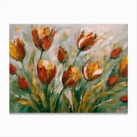 Red And White Parrot Tulips Flowers Canvas Print