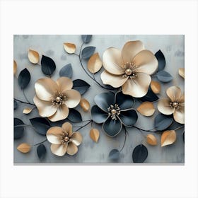 Gold And Black Flowers 5 Canvas Print