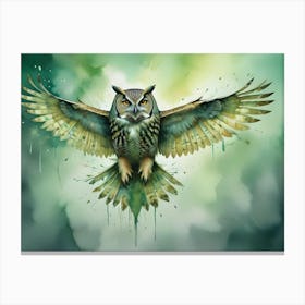 An Owl With Its Wings Spread Wide Is Depicted With Watercolors Canvas Print