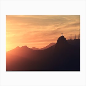 Sun And Christ The Redeemer In Rio De Janeiro Canvas Print