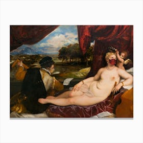 Venus And Cupid With A Lute Player Canvas Print