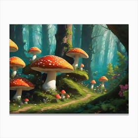 Mushrooms In Fantasy Forest Canvas Print