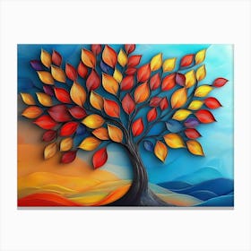 Vibrant 3d Tree Abstraction Colorful Leaves on Hanging Branches 1 Canvas Print