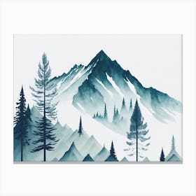 Mountain And Forest In Minimalist Watercolor Horizontal Composition 150 Canvas Print