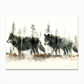 Grey Wolf - 2 Wolves In Woods Canvas Print