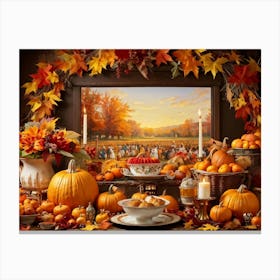 An Upbeat Thanksgiving Promotion Captured In A Spectacle Of Lavish Autumnal Embellishments Surroun Canvas Print