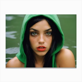 Green Girl In Hoodie Canvas Print