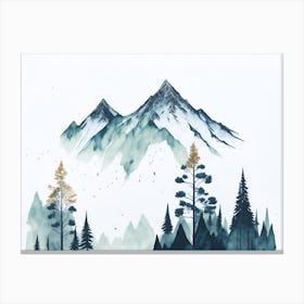 Mountain And Forest In Minimalist Watercolor Horizontal Composition 196 Canvas Print