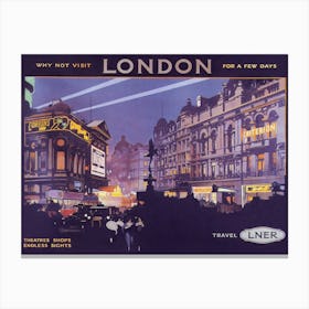 London At Night Vintage Travel Poster Canvas Print