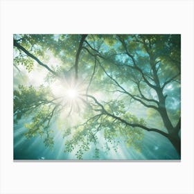 A Photograph Of A Lush Forest With A Sunbeam Shining Through The Leaves Canvas Print