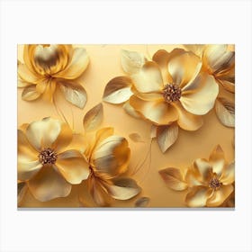 4k Golden Floral Background, Abstract Vintage Flower Design, Gold Nature 2 Canvas Print