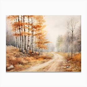 A Painting Of Country Road Through Woods In Autumn 31 Canvas Print