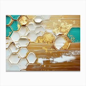 Oil On Canvas Abstract Artwork with Golden Grain Texture and Turquoise Splashes Canvas Print