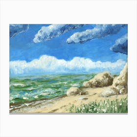 Summer Mood - impressionism painting water sea beach sky white blue hand painted living room bedroom Canvas Print