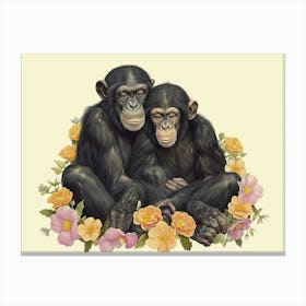 Floral Animal Illustration Bonobo 3 Canvas Print