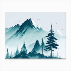 Mountain And Forest In Minimalist Watercolor Horizontal Composition 232 Canvas Print