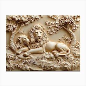 3d Lions Marble Canvas Print