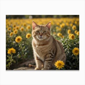 Cat In Sunflower Field Canvas Print