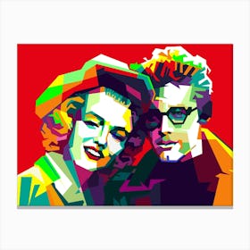 Marilyn Monroe And James Dean Pop Art WPAP. Duo iconic legend 60s Hollywood movies. Canvas Print