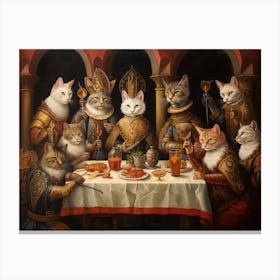 Royal Gold Cats Feasting On A Banquet Canvas Print