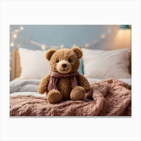 Teddy Bear On Bed 3 Canvas Print